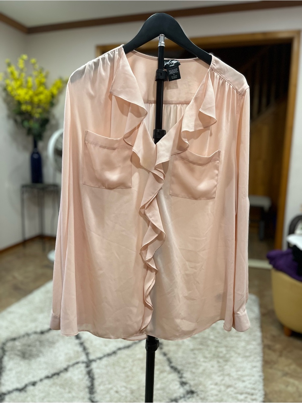 Lord & Taylor Soft Pink Ruffle Front Blouse